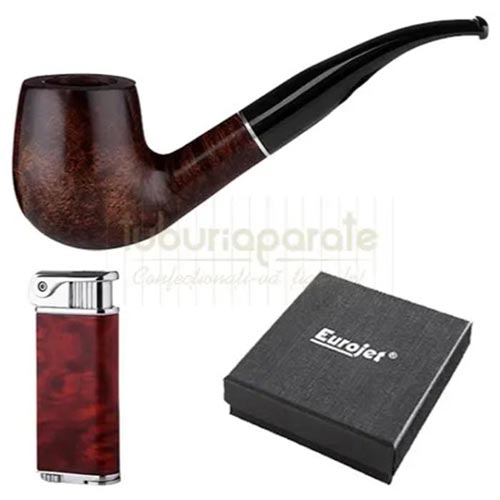 pachet cadou nr. 19 set de pipa briar si bricheta